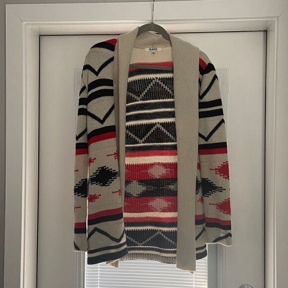 BB Dakota Cream Patterned Crocheted Open Sweater - Picture 1 of 4